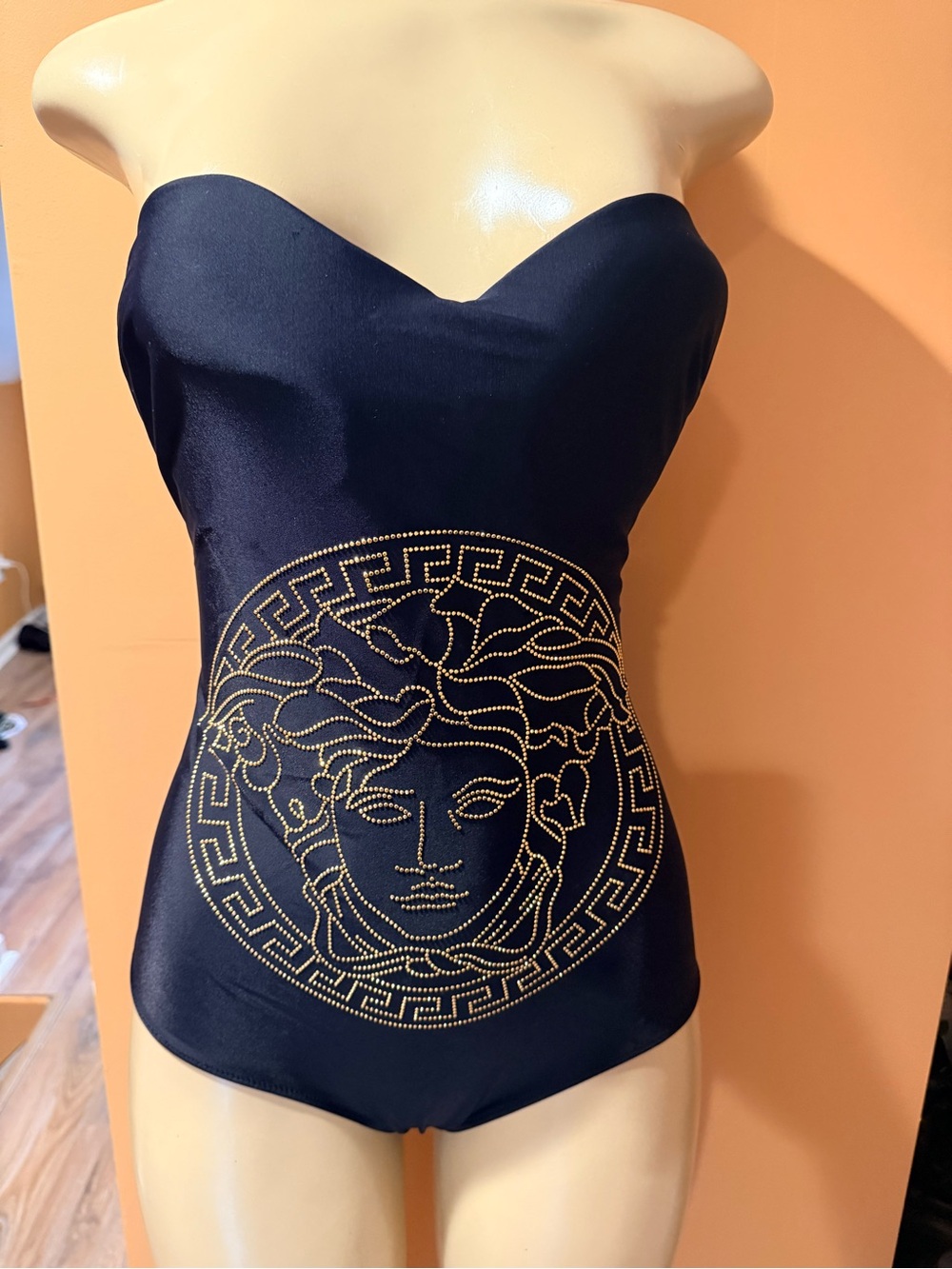 VERSACE BEACHWEAR Swimsuit Medusa Head Embellished Padded Strapless Black NWT 5